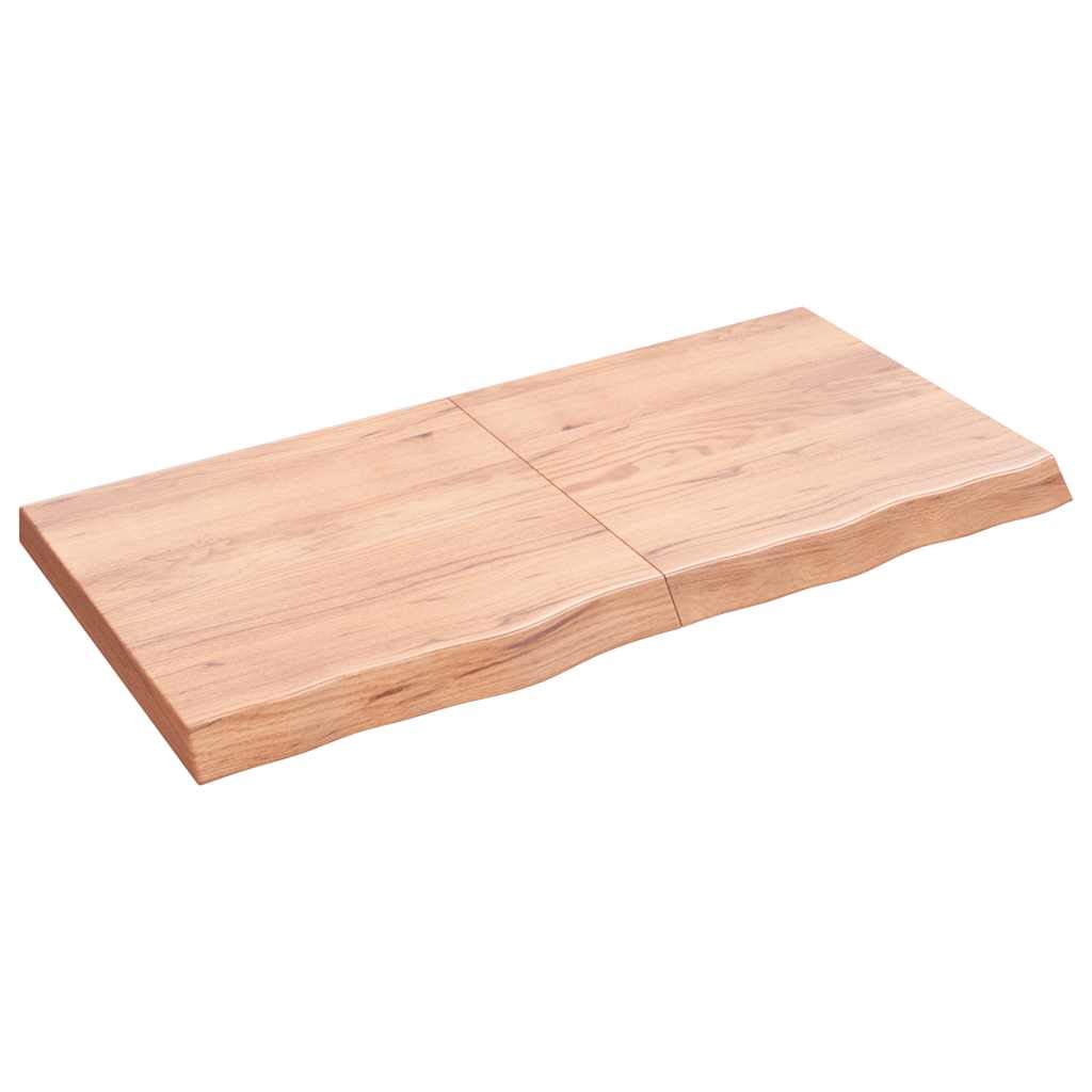 Bordplade i massivt egetræ 120×60×(2-6) cm - lysebrun, lakeret, naturlig kant