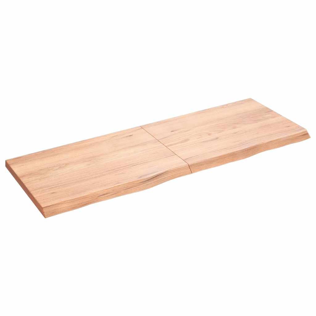 Bordplade i massivt egetræ 140 × 50 × (2-4) cm - lysebrun, lakeret med naturlig kant