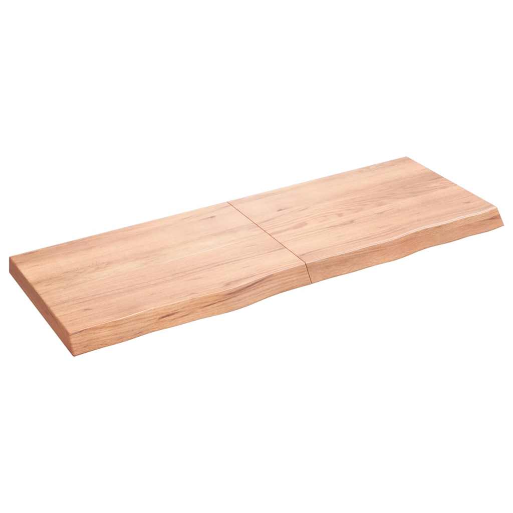Bordplade i massivt egetræ 140×50×(2-6) cm - lysebrun, behandlet med naturlig kant