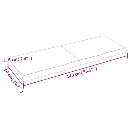 bordplade 140x50x(2-6) cm behandlet massivt egetræ lysebrun