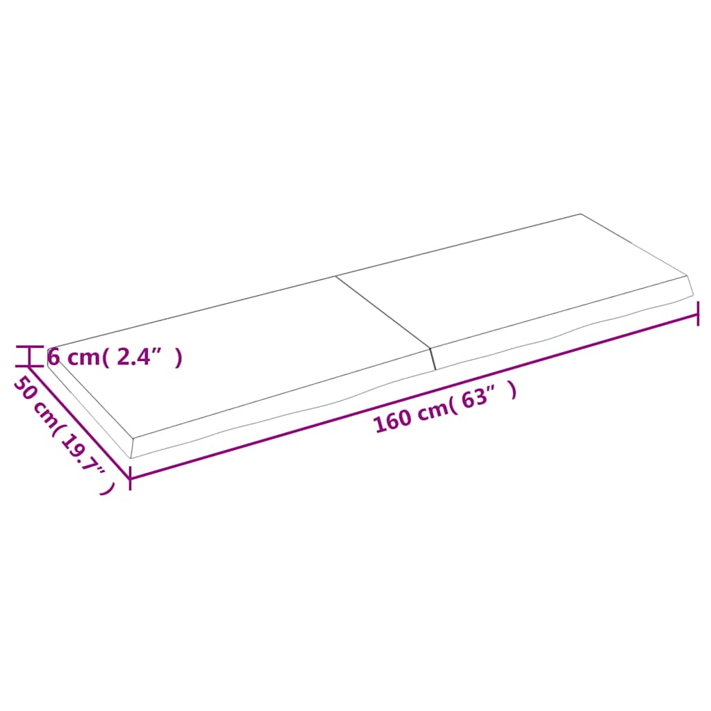 bordplade 160x50x(2-6) cm behandlet massivt egetræ lysebrun