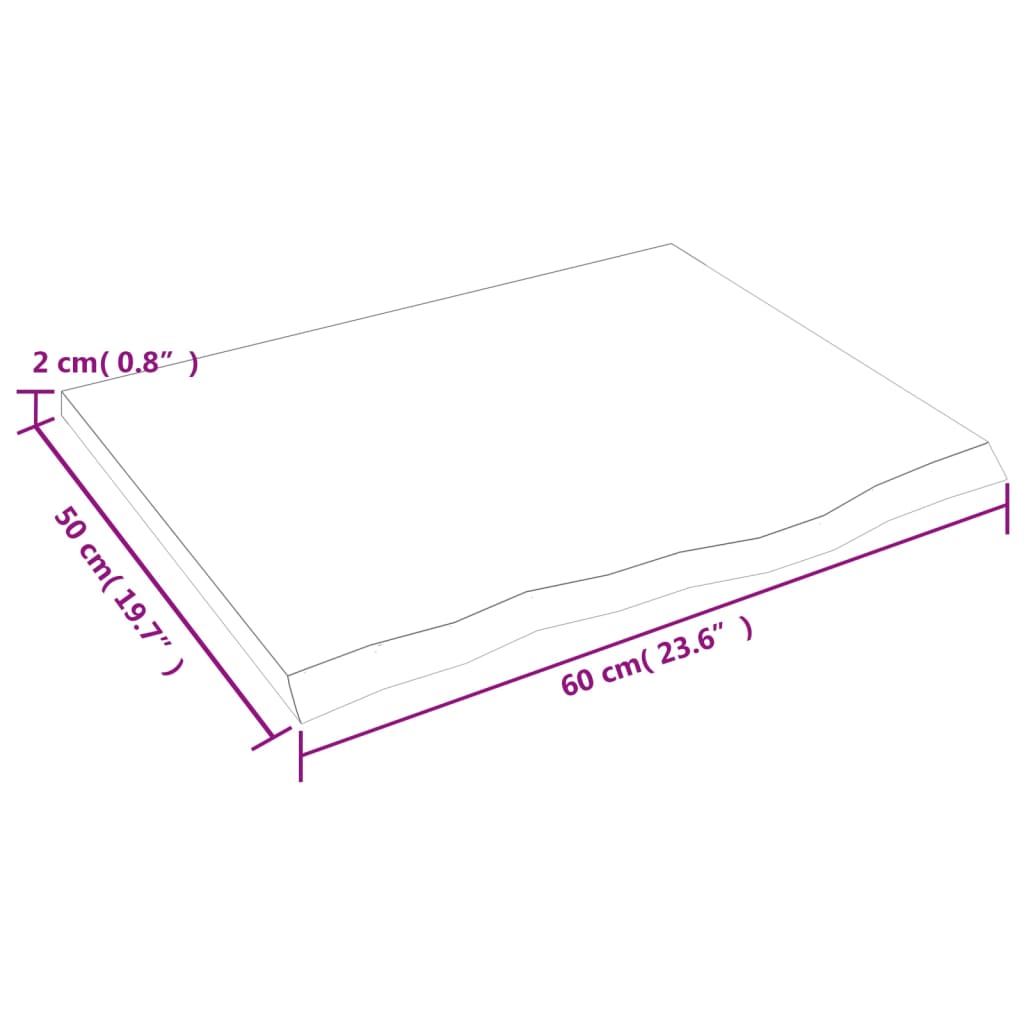 bordplade 60x50x2 cm behandlet massivt egetræ mørkebrun
