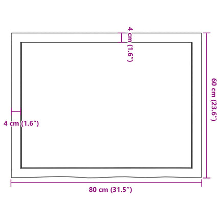 bordplade 80x60x(2-4) cm behandlet massivt egetræ mørkebrun