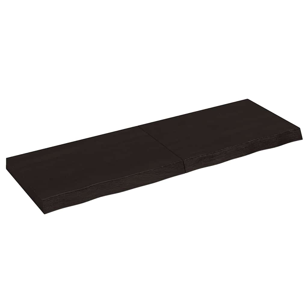 Bordplade i massivt egetræ 120×40×(2-6) cm - mørkebrun, behandlet, naturlig kant