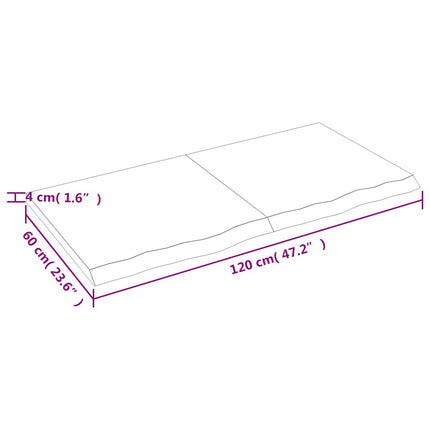 bordplade 120x60x(2-4) cm behandlet massivt egetræ mørkebrun