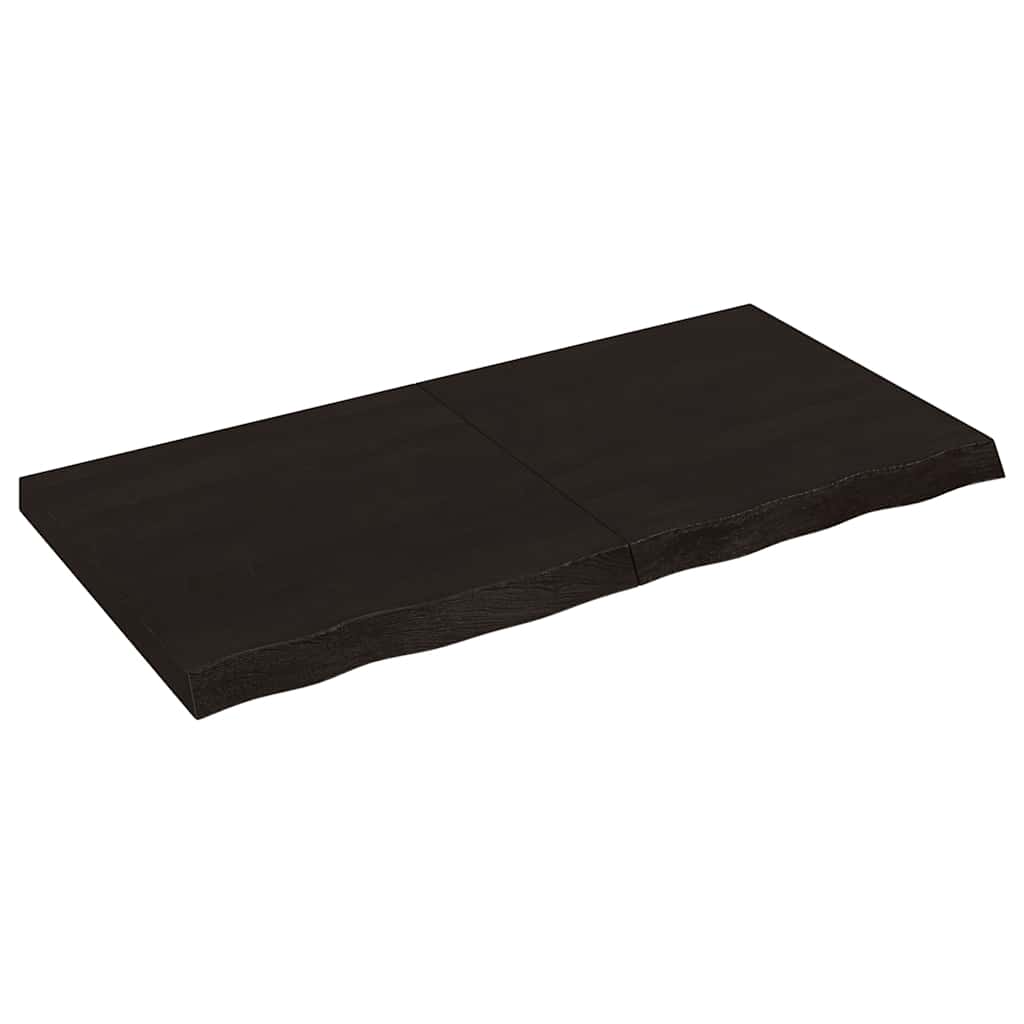 Bordplade i massivt egetræ 120×60×(2-6) cm - mørkebrun, behandlet med naturlig kant