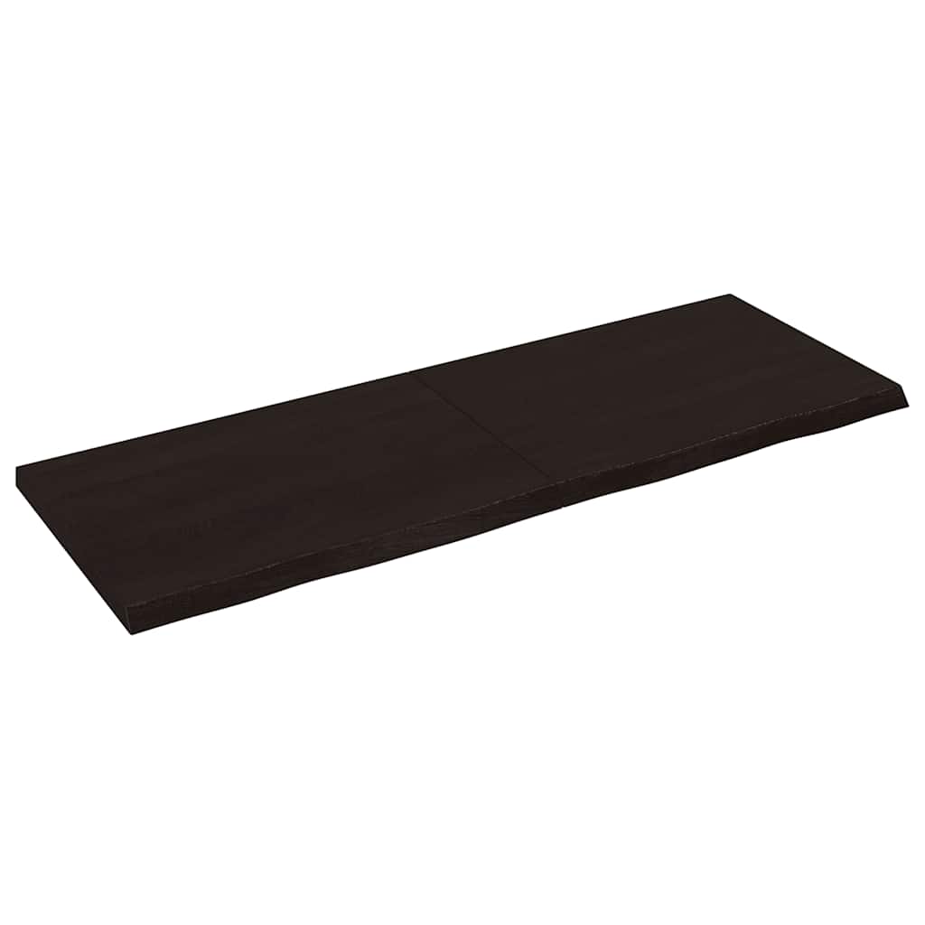Bordplade i massivt egetræ - 140×50×(2-4) cm, mørkebrun, behandlet, naturlig kant