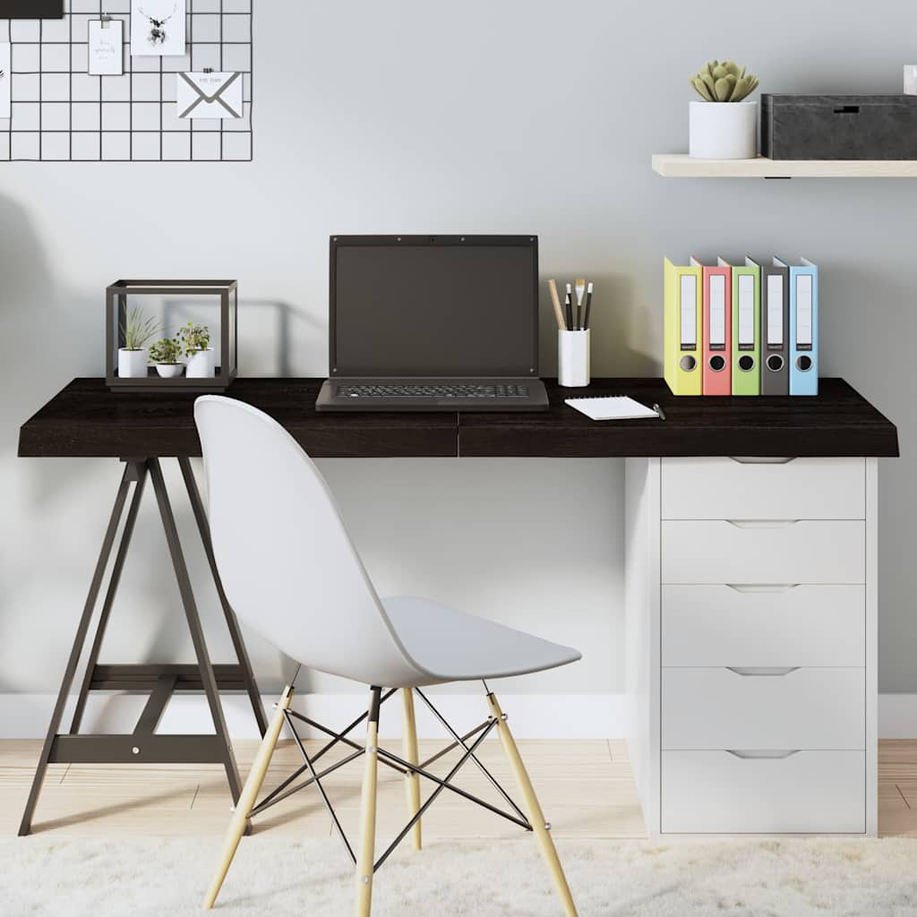 Bordplade i massivt egetræ 140×50×(2-6) cm - mørkebrun, behandlet, naturlig kant