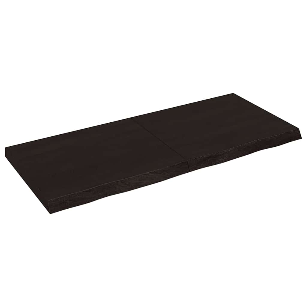 Bordplade i massivt egetræ 140 × 60 × (2-6) cm - mørkebrun, behandlet, naturlig kant