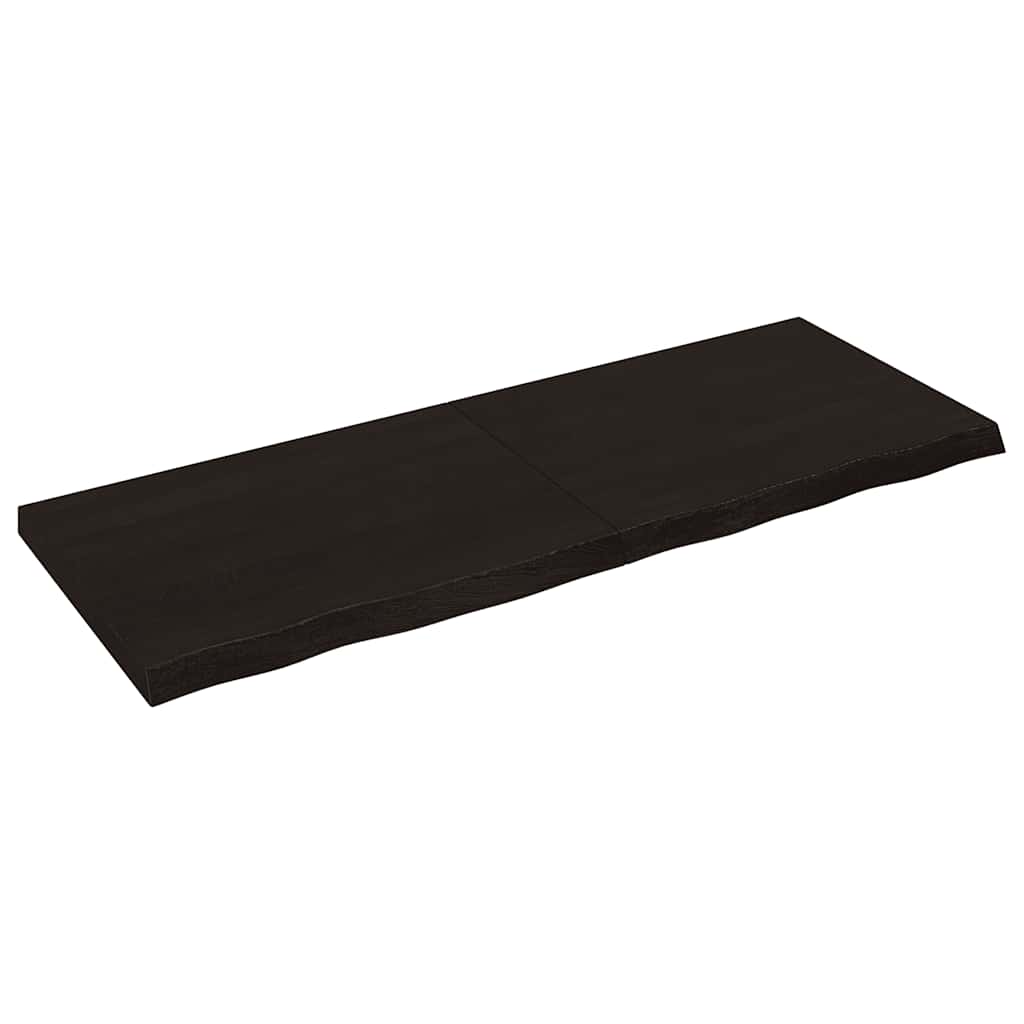 Bordplade i massivt egetræ 160 × 60 × (2-6) cm - mørkebrun, behandlet, naturlig kant