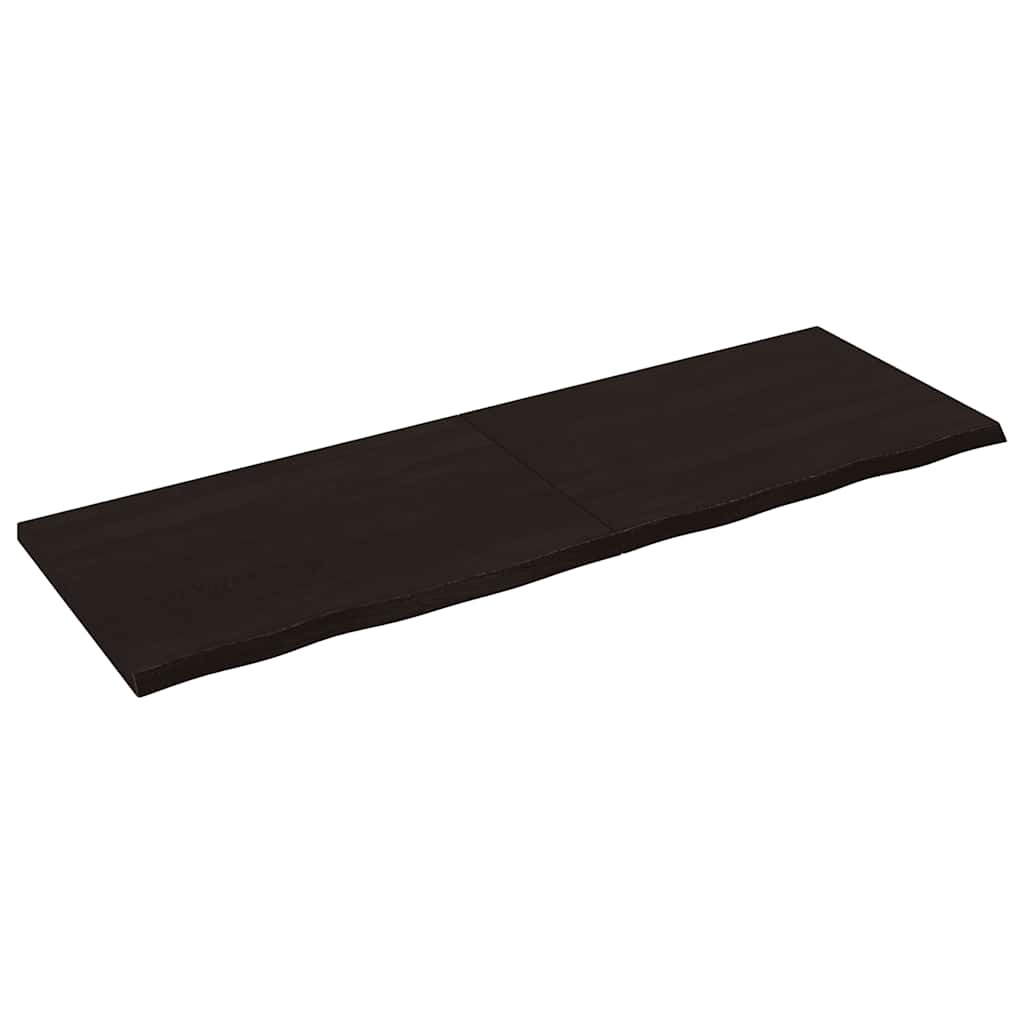 Bordplade i massivt egetræ 180 × 60 × 2-4 cm - mørkebrun, behandlet, naturlig kant