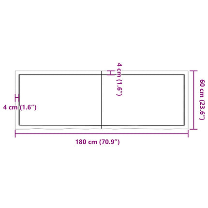 bordplade 180x60x(2-6) cm behandlet massivt egetræ mørkebrun