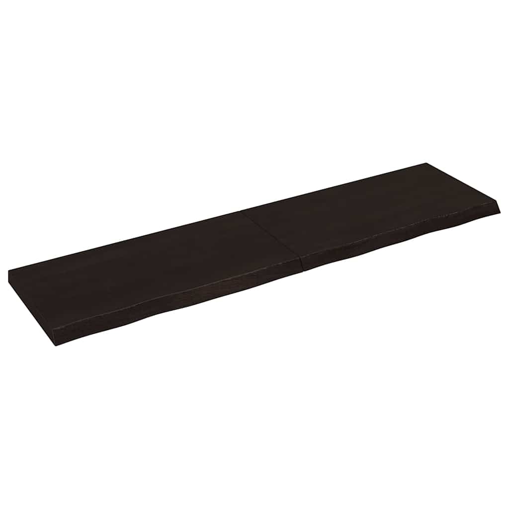 Bordplade i massivt egetræ - 200 × 50 × (2-6) cm, mørkebrun, behandlet, med naturlig kant