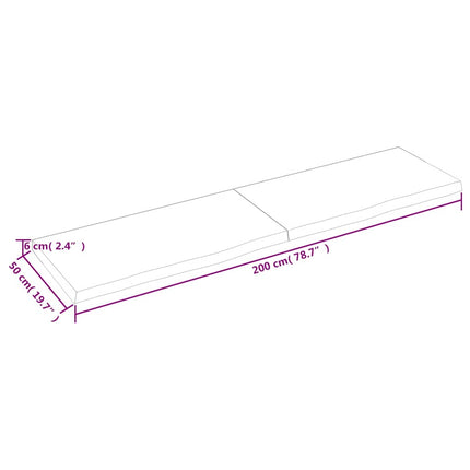 bordplade 200x50x(2-6) cm behandlet massivt egetræ mørkebrun