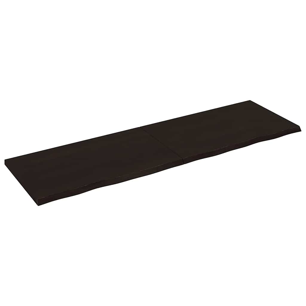 Bordplade i massivt egetræ 200×60×(2-4) cm - mørkebrun, behandlet, naturlig kant