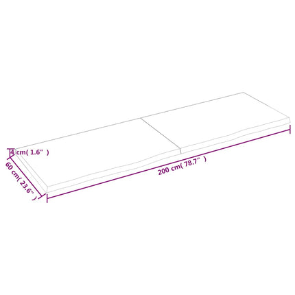 bordplade 200x60x(2-4) cm behandlet massivt egetræ mørkebrun