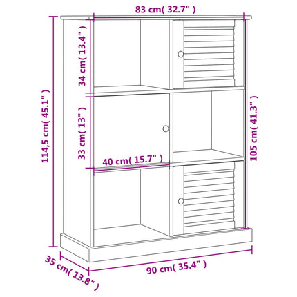 bogreol VIGO 90x35x114,5 cm massivt fyrretræ grå