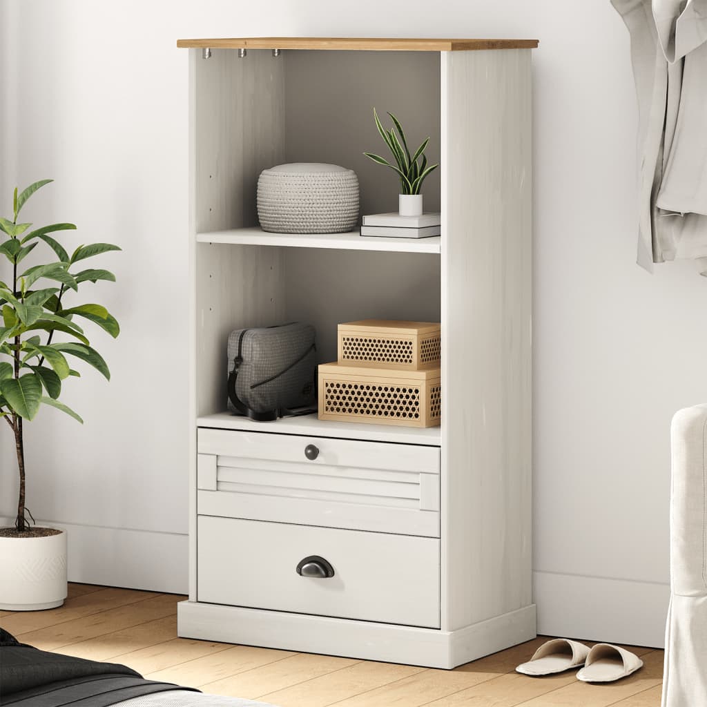 bogreol VIGO 60x35x114,5 cm massivt fyrretræ hvid