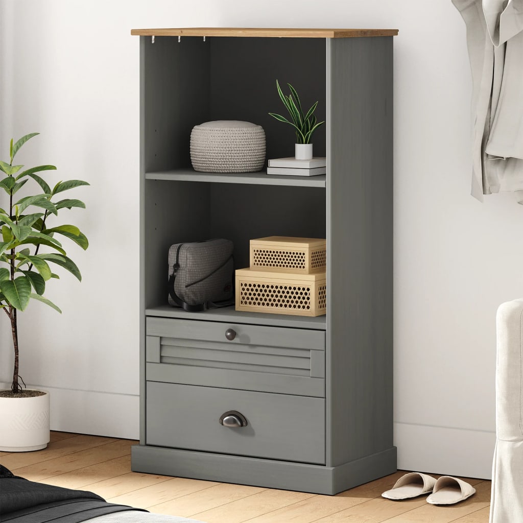 bogreol VIGO 60x35x114,5 cm massivt fyrretræ grå billede