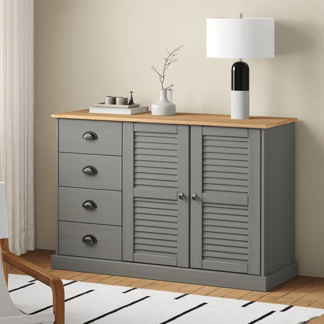skænk med skuffer VIGO 113x40x75 cm massivt fyrretræ grå
