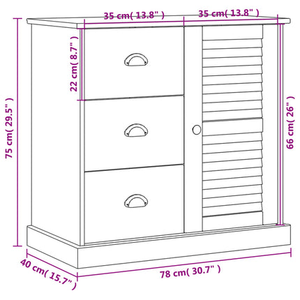 skænk med skuffer VIGO 78x40x75 cm massivt fyrretræ