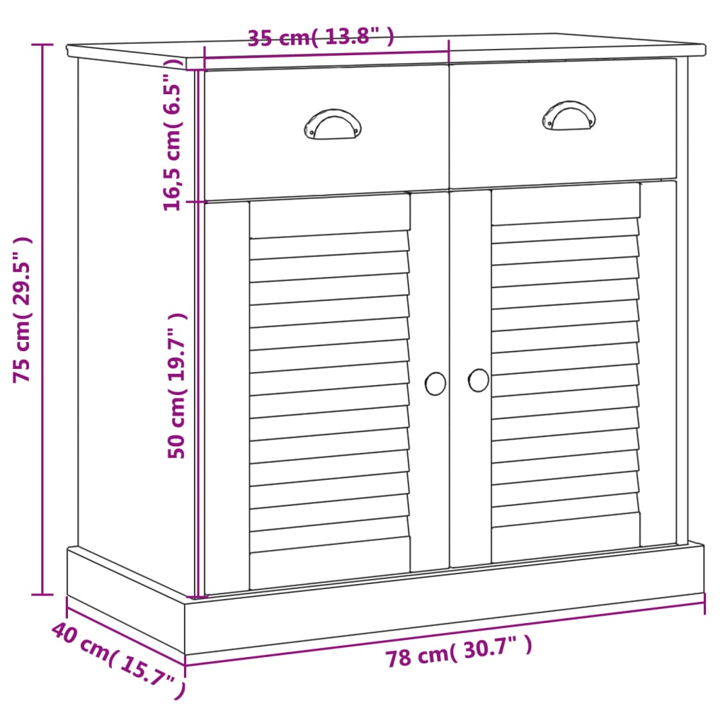 skænk med skuffer VIGO 78x40x75 cm massivt fyrretræ