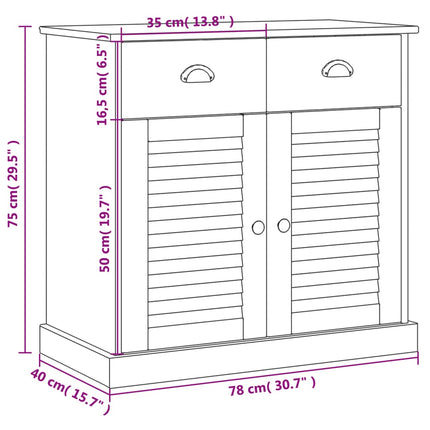 skænk med skuffer VIGO 78x40x75 cm massivt fyrretræ hvid