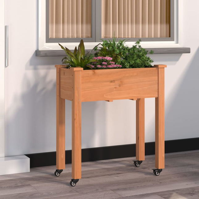 plantekasse med foring 71x37x80 cm massivt fyrretræ brun
