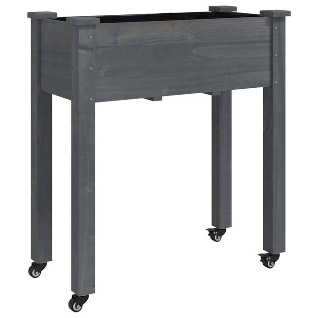plantekasse med foring 71x37x80 cm massivt fyrretræ grå