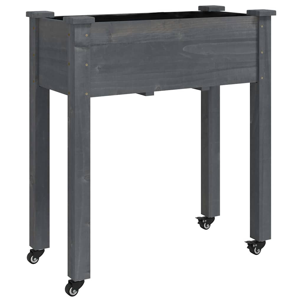 plantekasse med foring 71x37x80 cm massivt fyrretræ grå