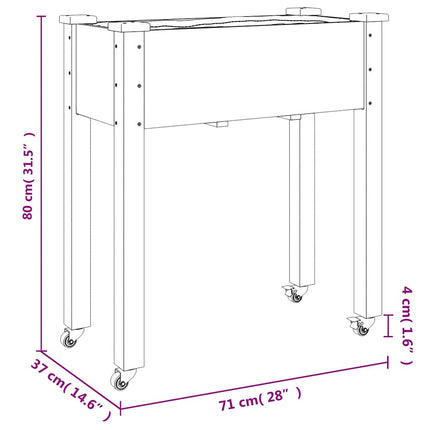 plantekasse med foring 71x37x80 cm massivt fyrretræ grå