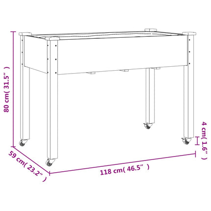 plantekasse med foring 118x59x80 cm massivt fyrretræ brun