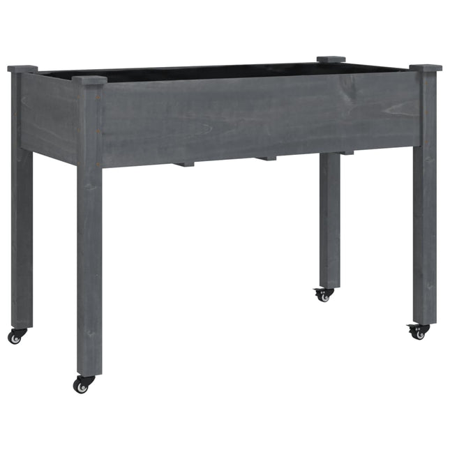 plantekasse med foring 118x59x80 cm massivt fyrretræ grå