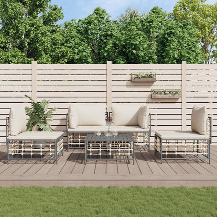 loungesæt til haven 5 dele med hynder polyrattan antracitgrå