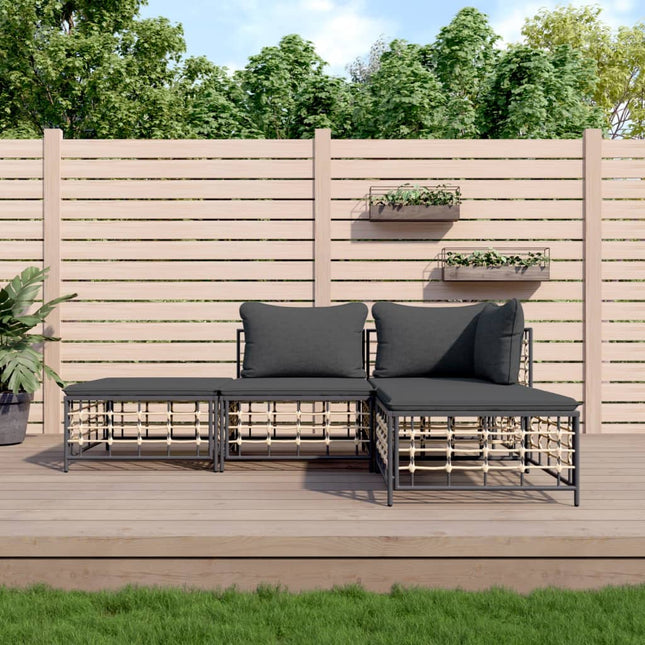 loungesæt til haven 4 dele med hynder polyrattan antracitgrå