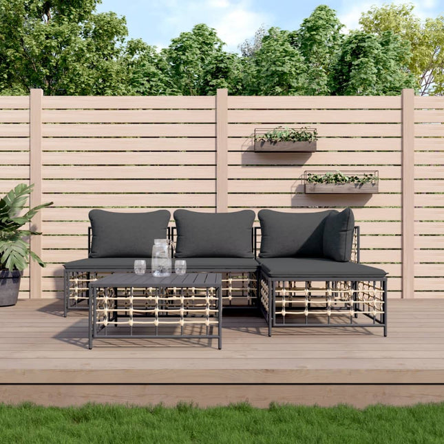 loungesæt til haven 5 dele med hynder polyrattan antracitgrå
