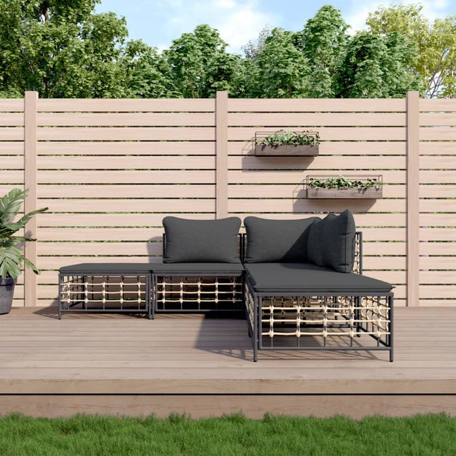 loungesæt til haven 5 dele med hynder polyrattan antracitgrå