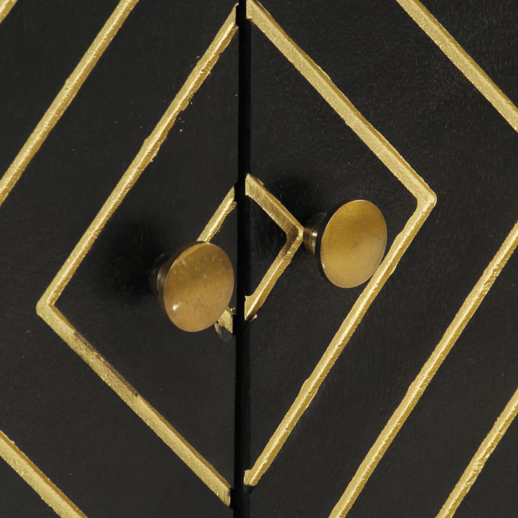 skænk 110x30x75 cm massivt mangotræ sort og guldfarvet