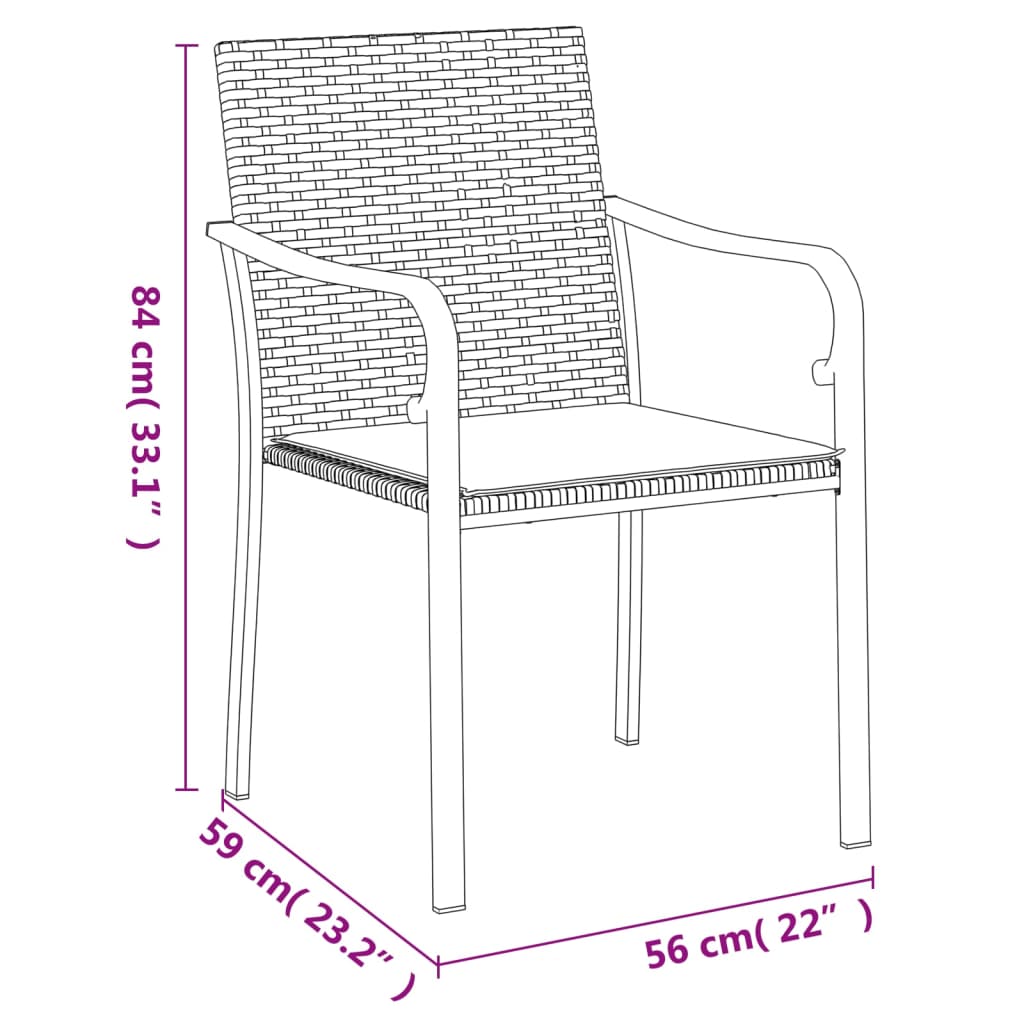 havestole med hynder 4 stk. 56x59x84 cm polyrattan sort