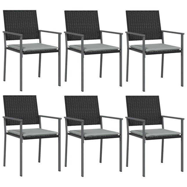 havestole med hynder 6 stk. 54x62,5x89 cm polyrattan sort