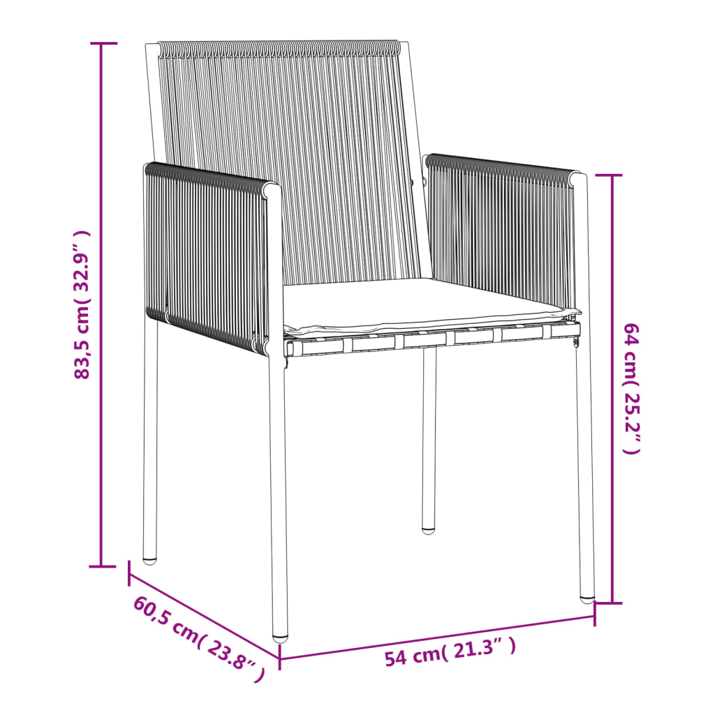 havestole med hynder 4 stk. 54x60,5x83,5 cm polyrattan sort