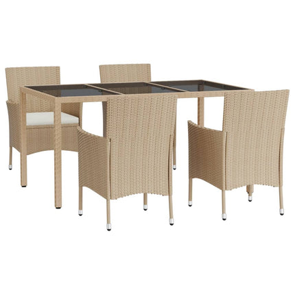 spisebordssæt til haven 5 dele med hynder polyrattan beige