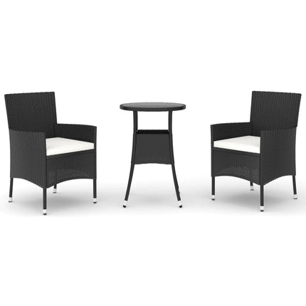 bistrosæt til haven 3 dele med hynder polyrattan sort