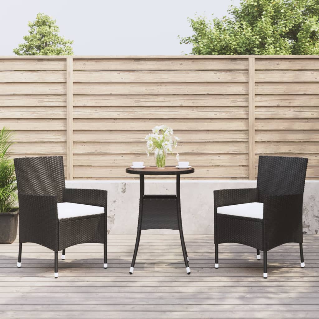 bistrost til haven 3 dele med hynder polyrattan sort