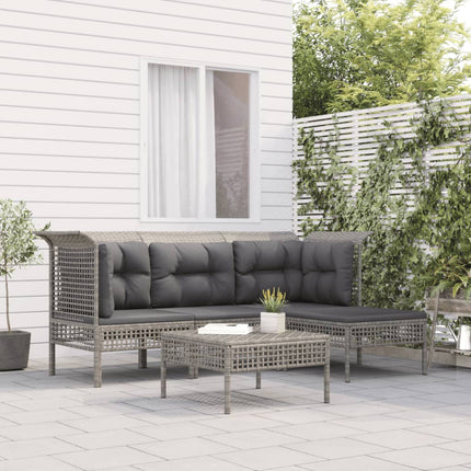 loungesæt til haven 5 dele med hynder polyrattan grå