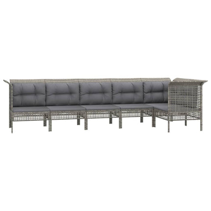 loungesæt til haven 6 dele med hynder polyrattan grå