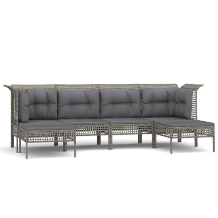 loungesæt til haven 6 dele med hynder polyrattan grå