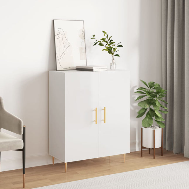 skænk 69,5x34x90 cm konstrueret træ hvid højglans