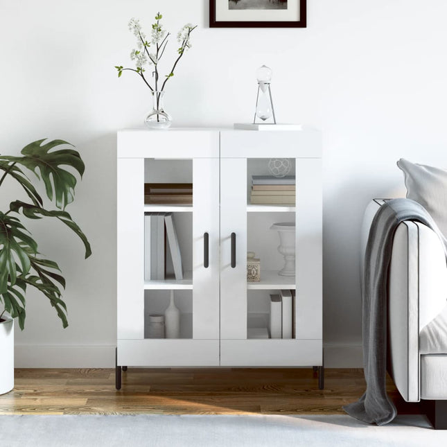 skænk 69,5x34x90 cm konstrueret træ hvid højglans