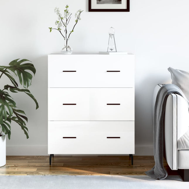 skænk 69,5x34x90 cm konstrueret træ hvid højglans